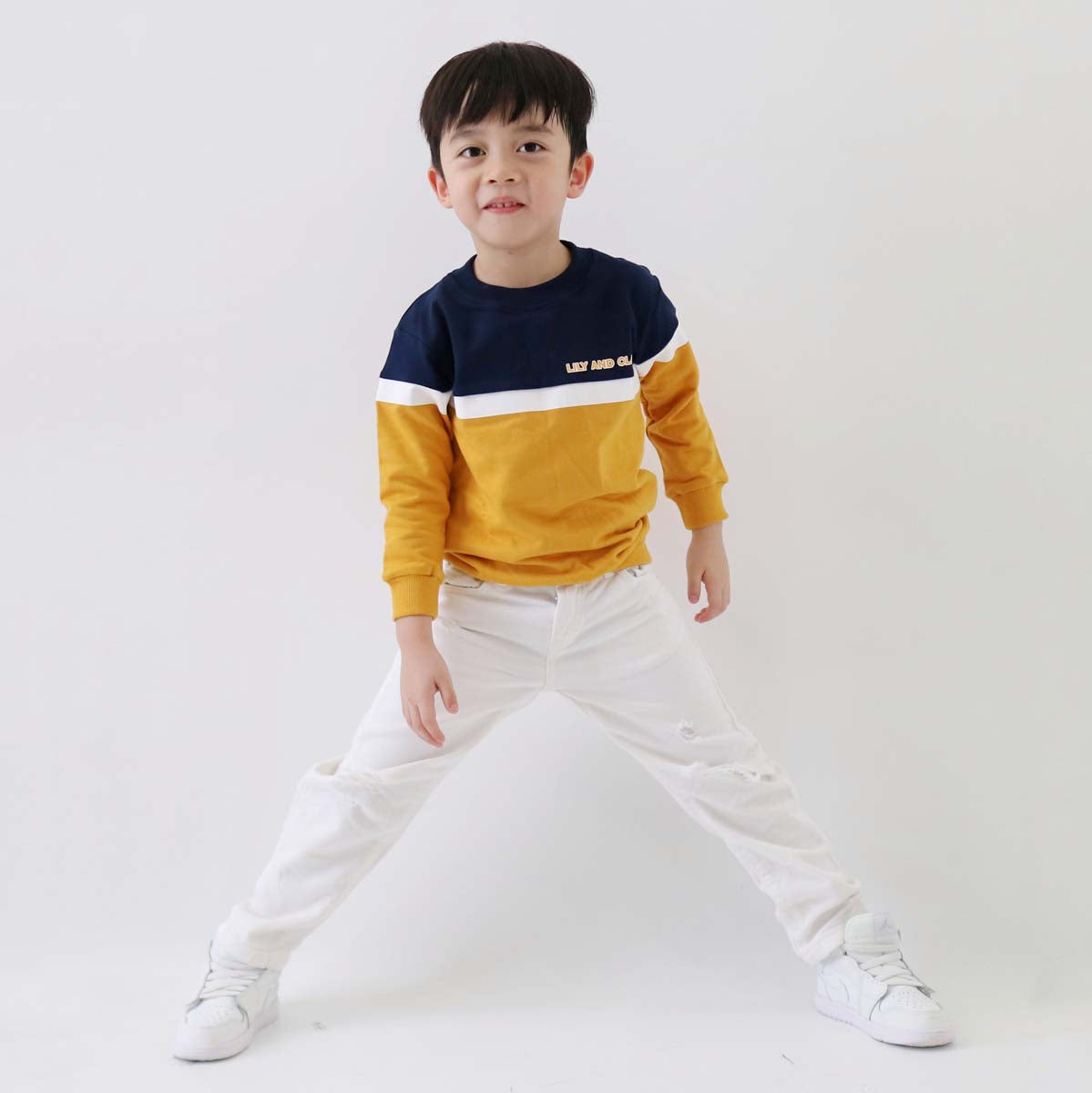 LILY AND CLARK Sweater Anak warna Navy Kombinasi Mustard ST27