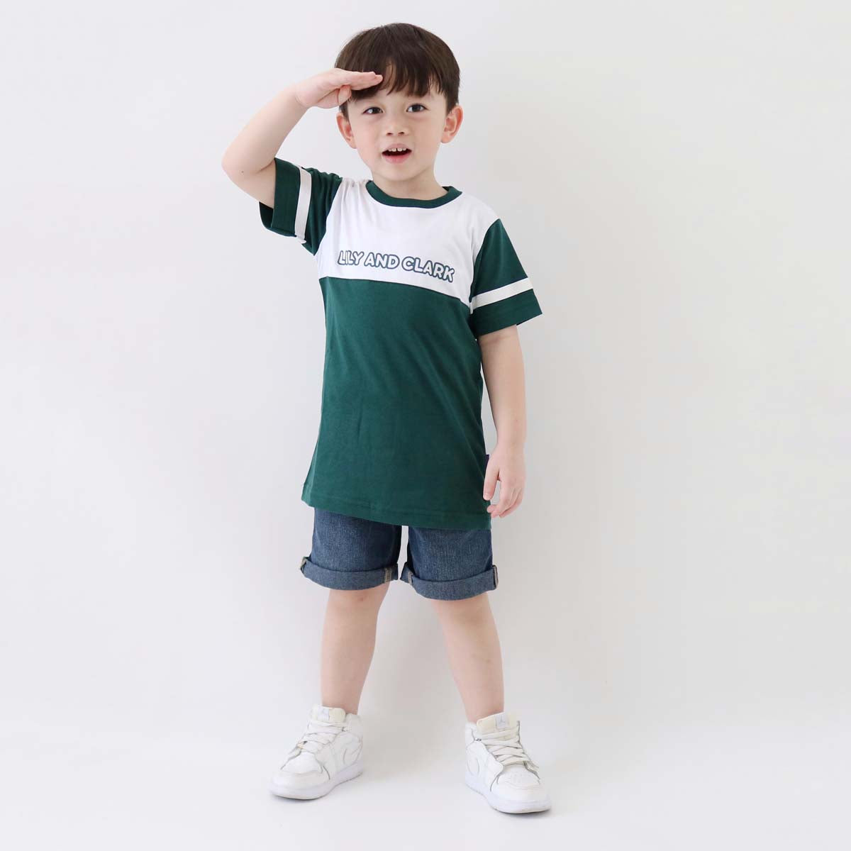 LILY AND CLARK Kaos Anak Laki-Laki warna Hijau Botol dan Putih KLC125