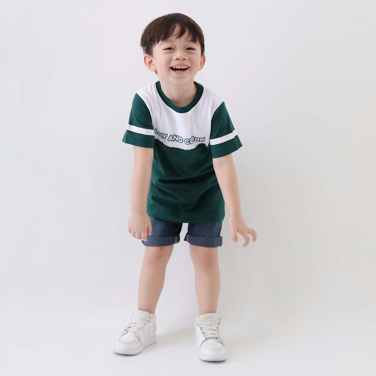 LILY AND CLARK Kaos Anak Laki-Laki warna Hijau Botol dan Putih KLC125