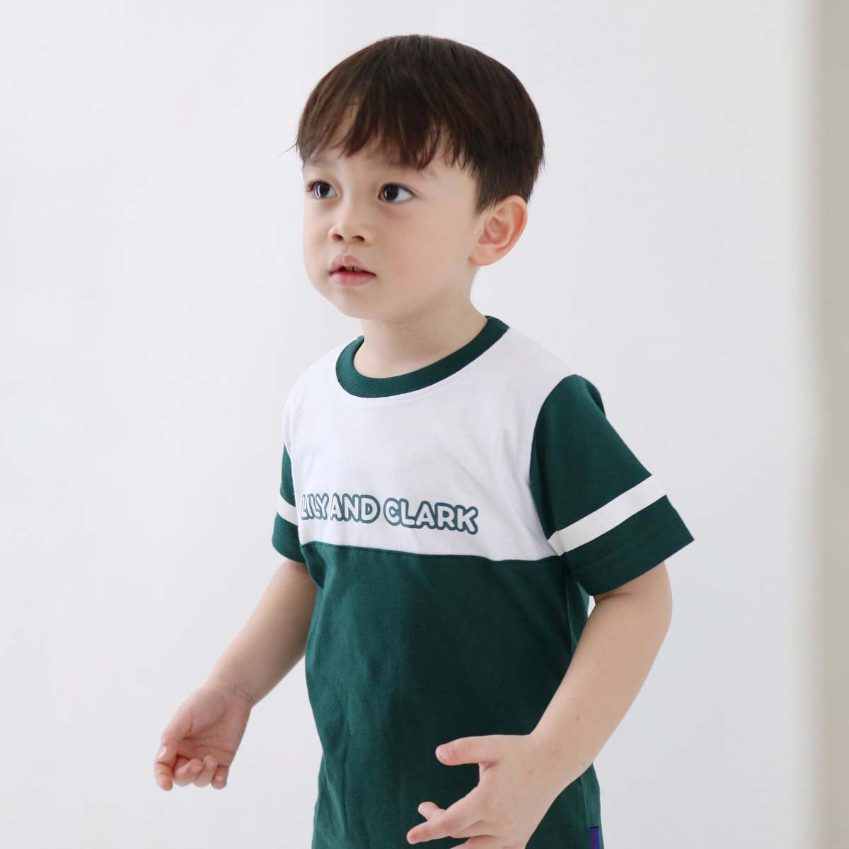 LILY AND CLARK Kaos Anak Laki-Laki warna Hijau Botol dan Putih KLC125