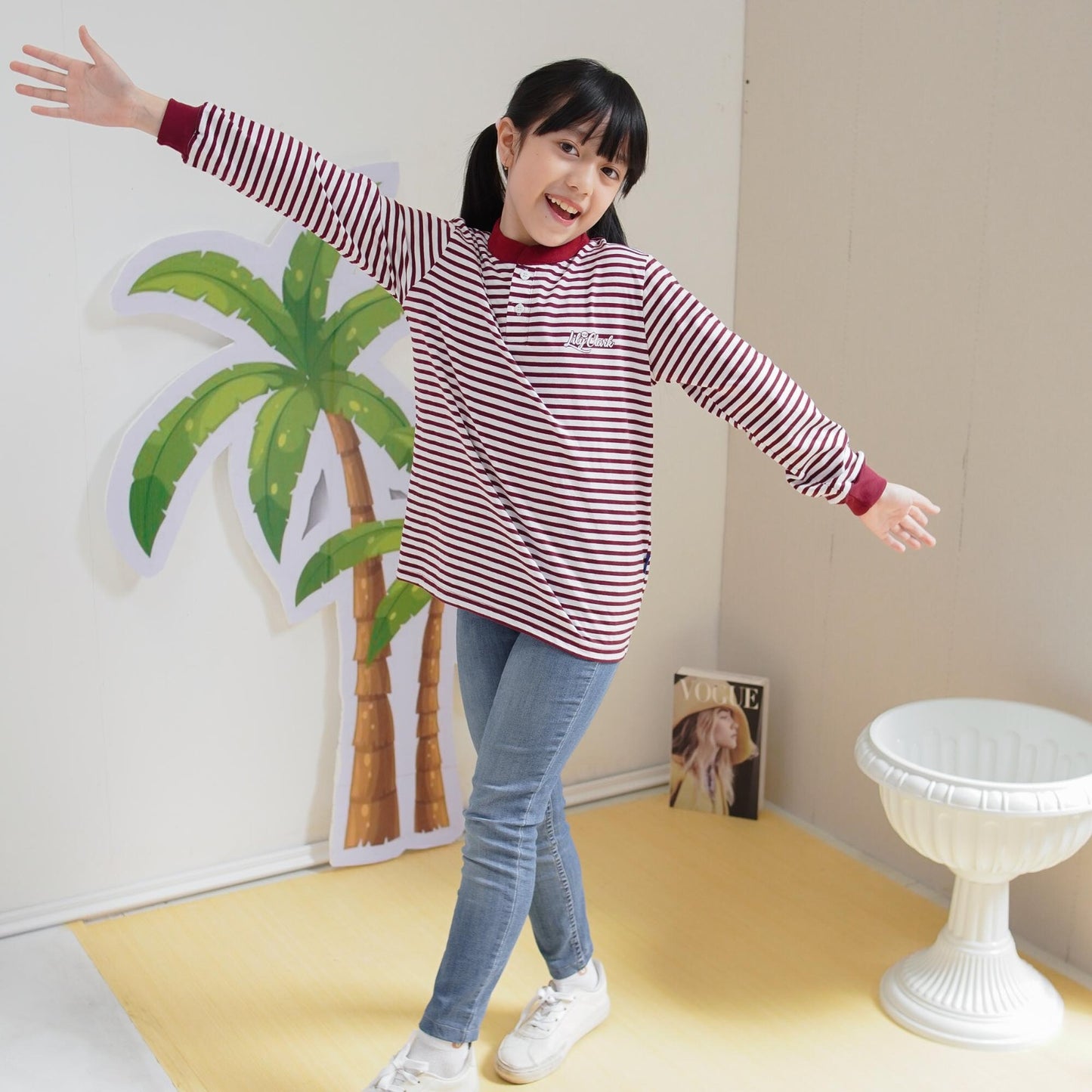 Lily And Clark Kaos Lengan Panjang Stripe Anak Warna Maroon - KSS03