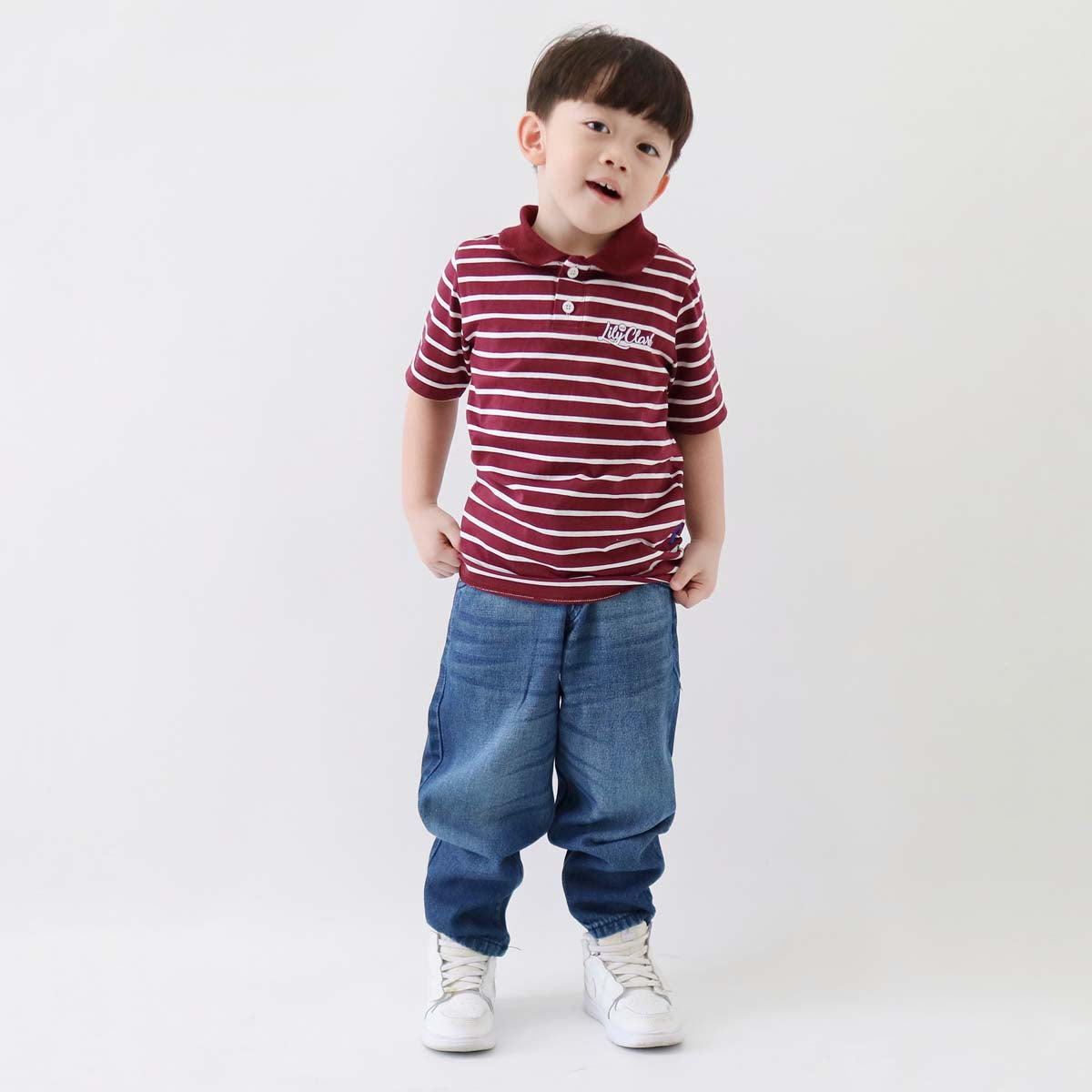 LILY AND CLARK Kaos Polo Stripe Anak warna Marun KPS03-MAROON