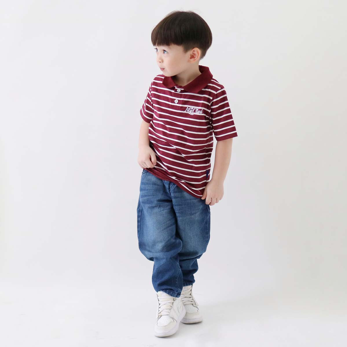 LILY AND CLARK Kaos Polo Stripe Anak warna Marun KPS03-MAROON