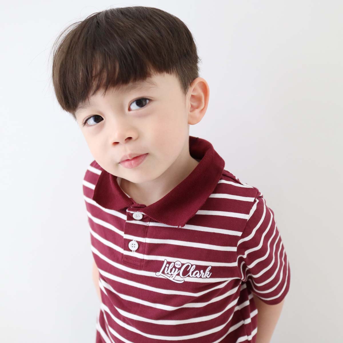 LILY AND CLARK Kaos Polo Stripe Anak warna Marun KPS03-MAROON