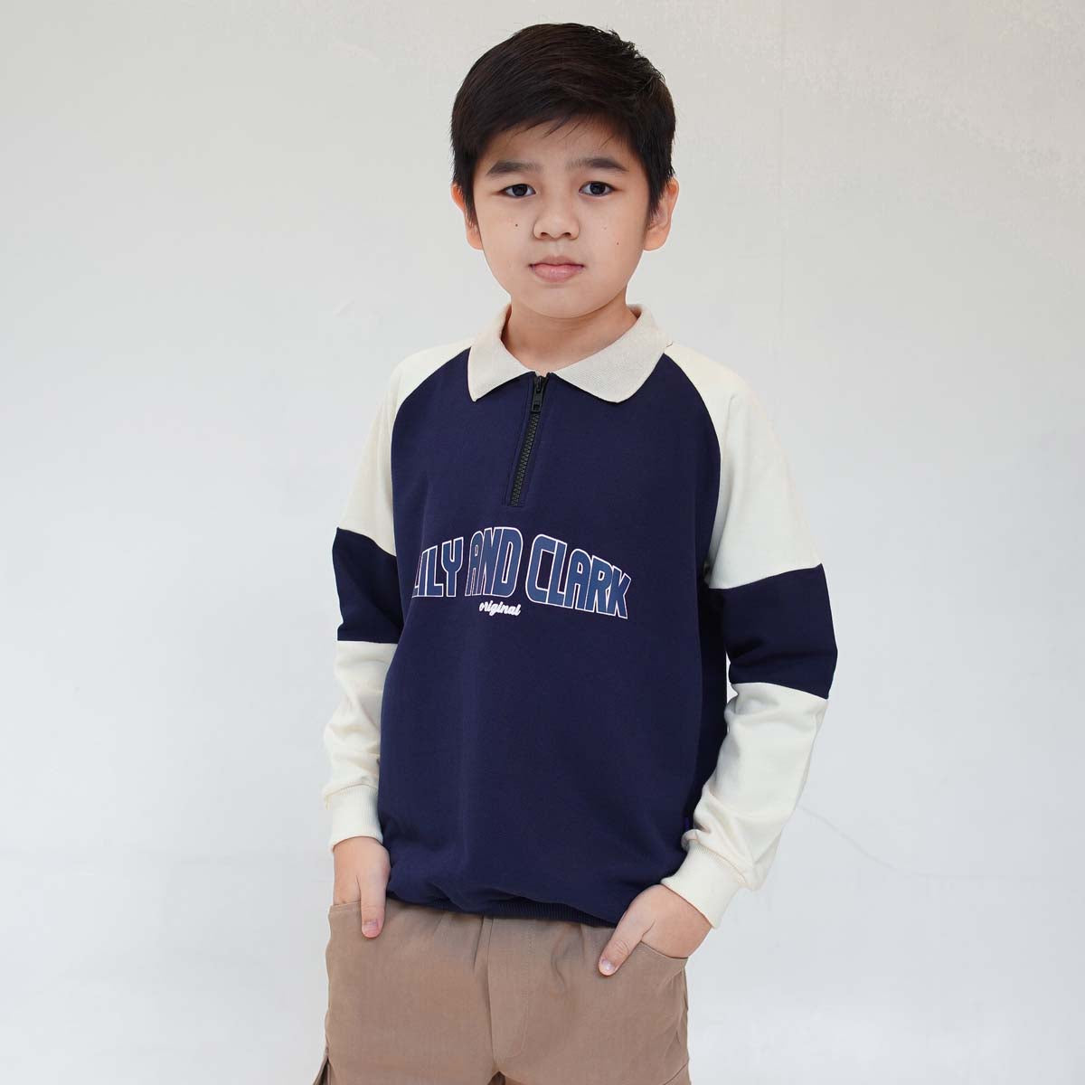 Lily And Clark Sweater Half Zip Anak Warna Navy - SHZ02-NAVY