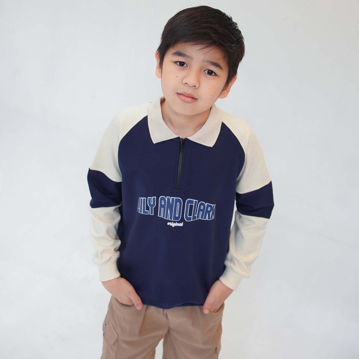 Lily And Clark Sweater Half Zip Anak Warna Navy - SHZ02-NAVY