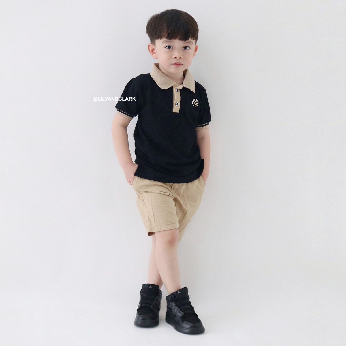 Lily And Clark Kaos Polo Anak Hitam kombinasi KK16