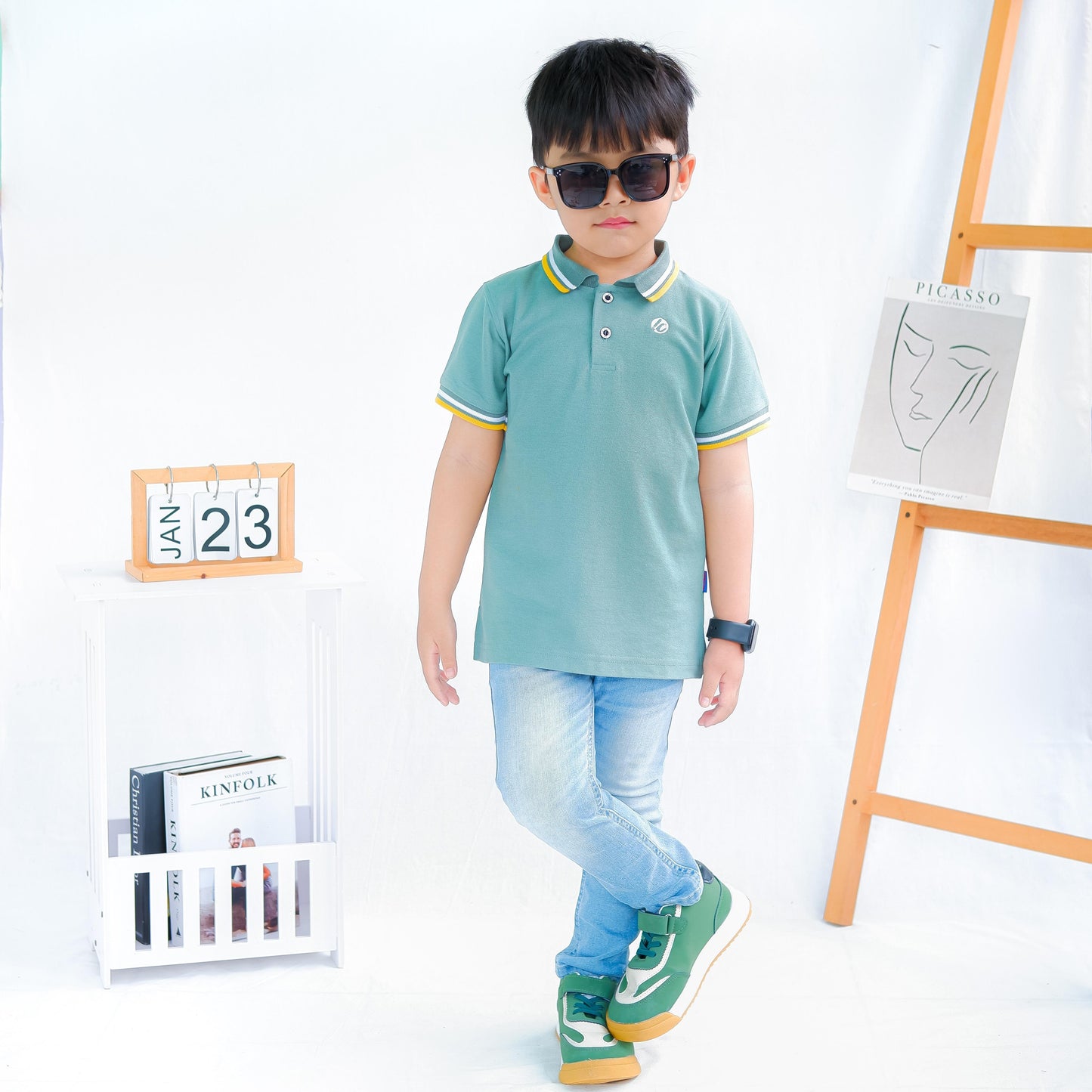 Lily And Clark Kaos Polo Anak Laki-Laki Warna Sage KK02