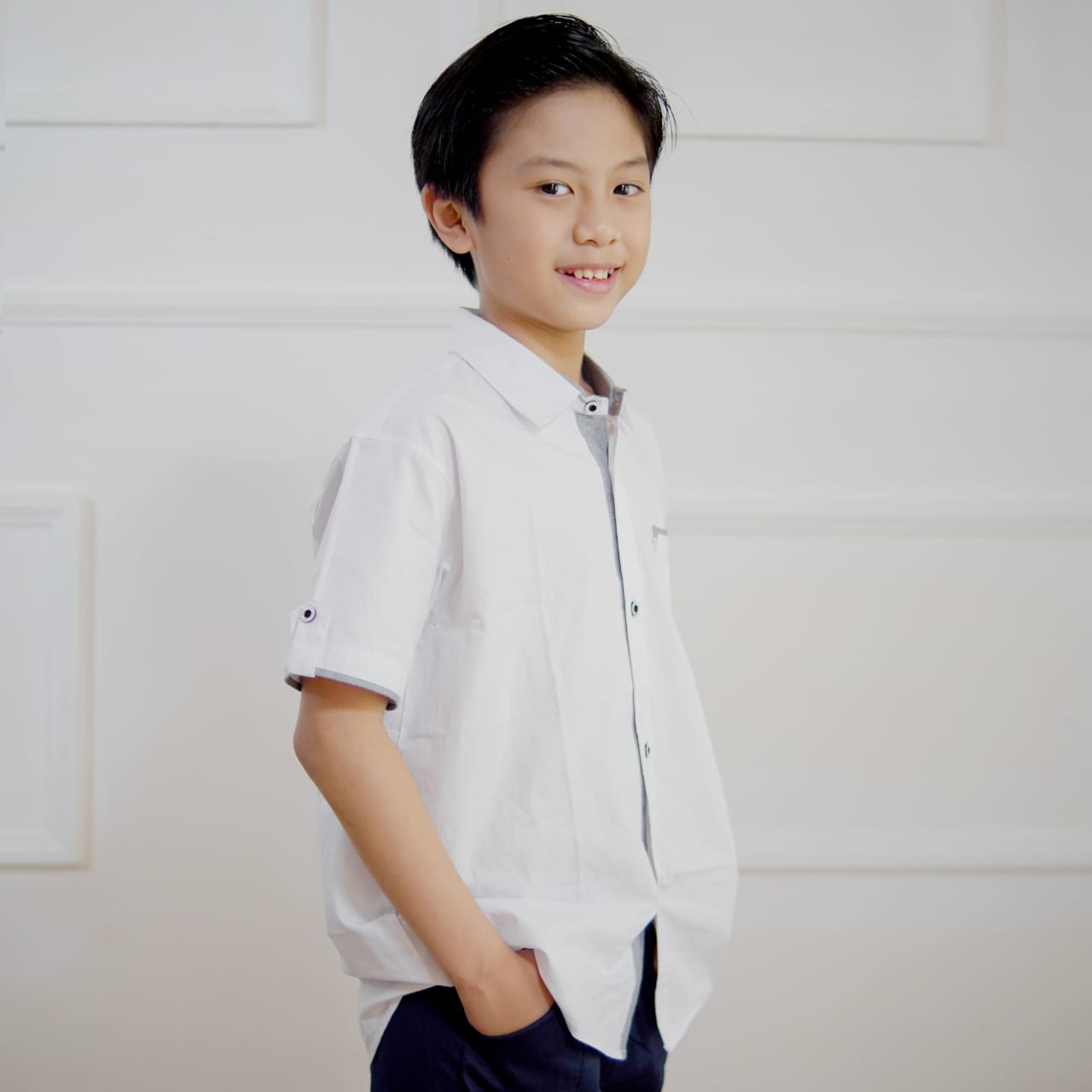 KEMEJA PENDEK KERAH ANAK KR02 PUTIH