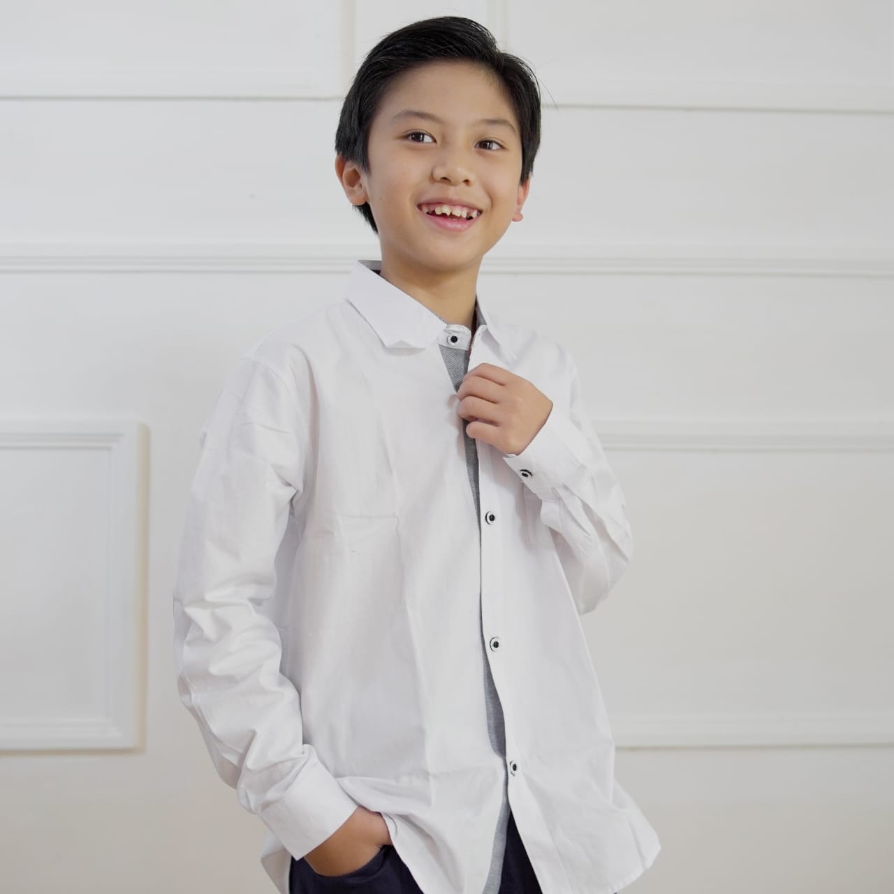 KEMEJA KERAH ANAK PANJANG KKR02 PUTIH