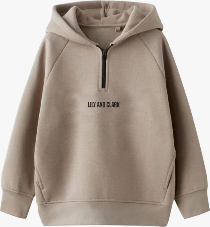 Lily And Clark Hoodie Half Zip Anak Warna Light Brown - HHZ01