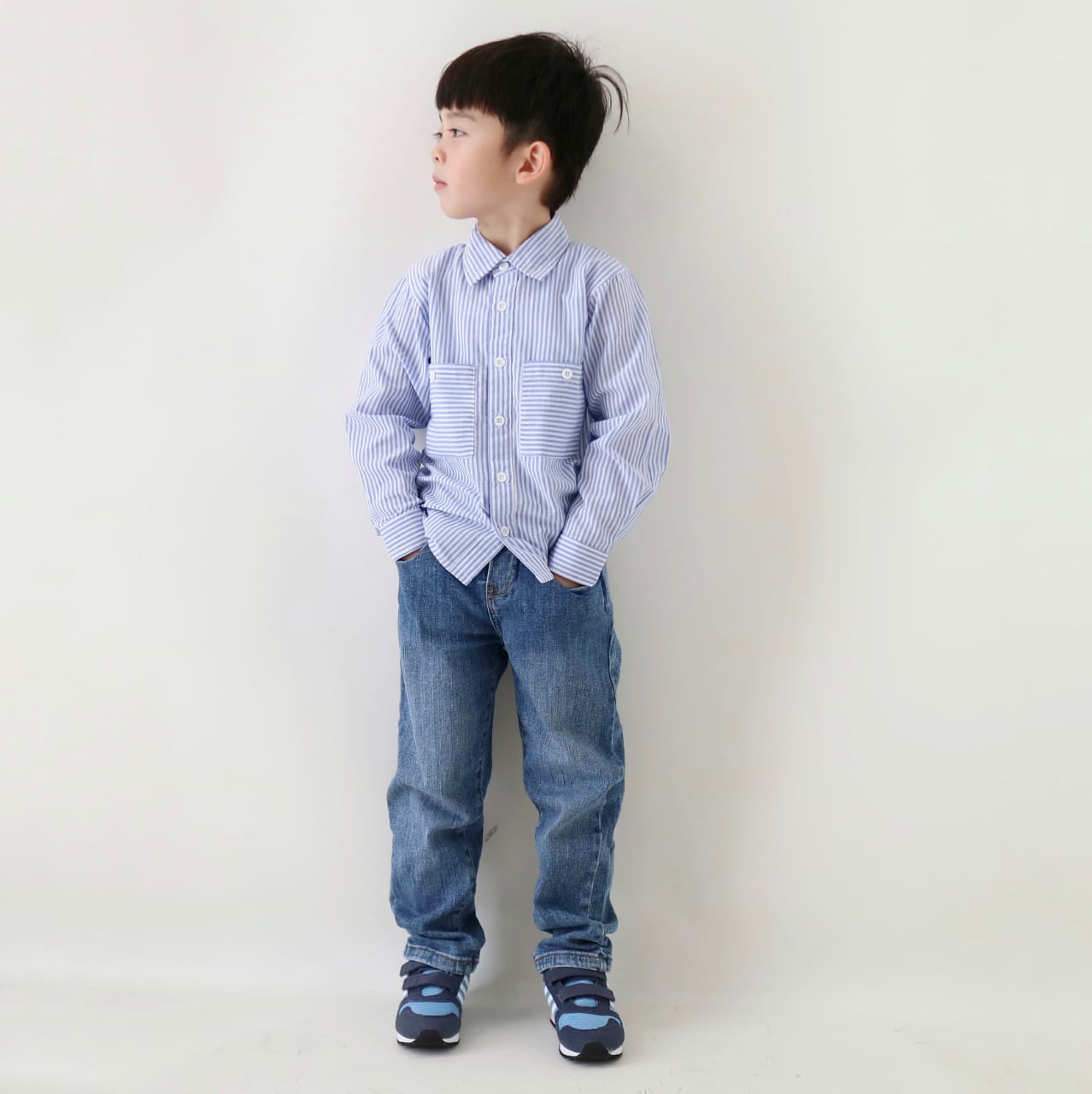 KEMEJA PANJANG ANAK SALUR KSP01 BIRU