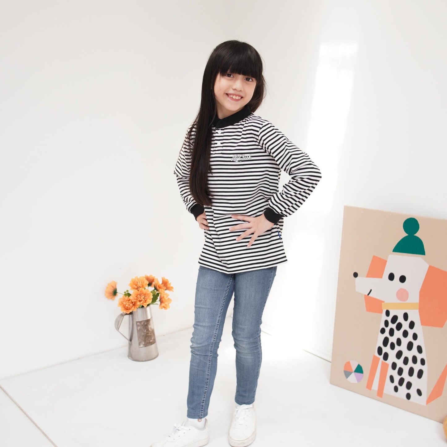 Lily And Clark Kaos lengan panjang Stripe Warna Hitam - KSS02