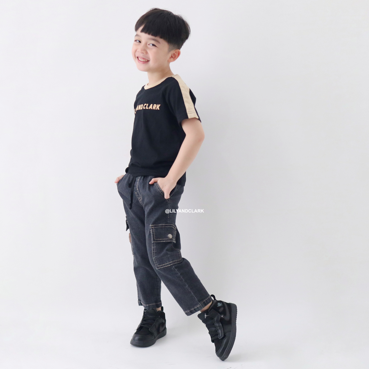 Lily And Clark Jeans Cargo Anak Warna Hitam CJL02