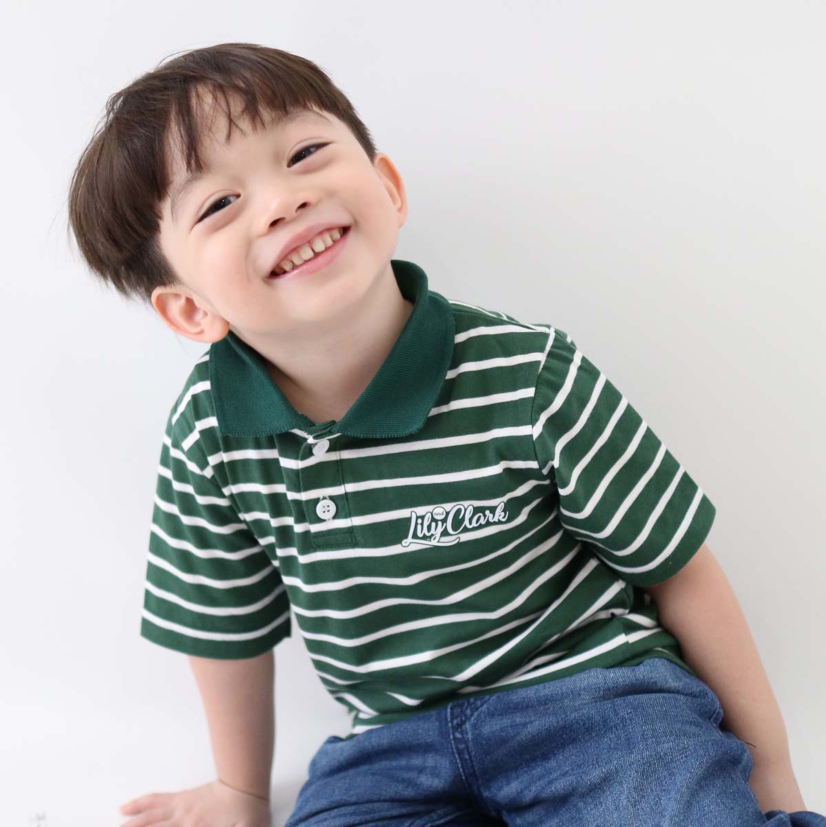 LILY AND CLARK Kaos Polo Stripe Anak warna Hijau KPS01-HIJAU