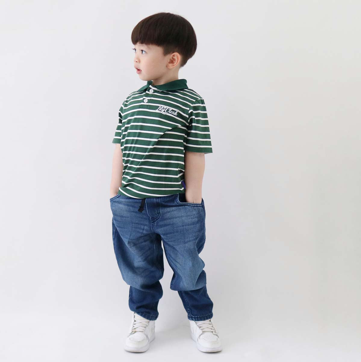 LILY AND CLARK Kaos Polo Stripe Anak warna Hijau KPS01-HIJAU