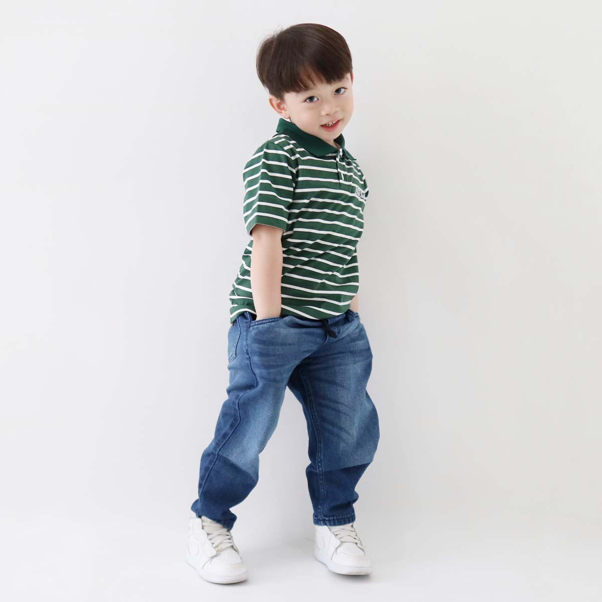 LILY AND CLARK Kaos Polo Stripe Anak warna Hijau KPS01-HIJAU