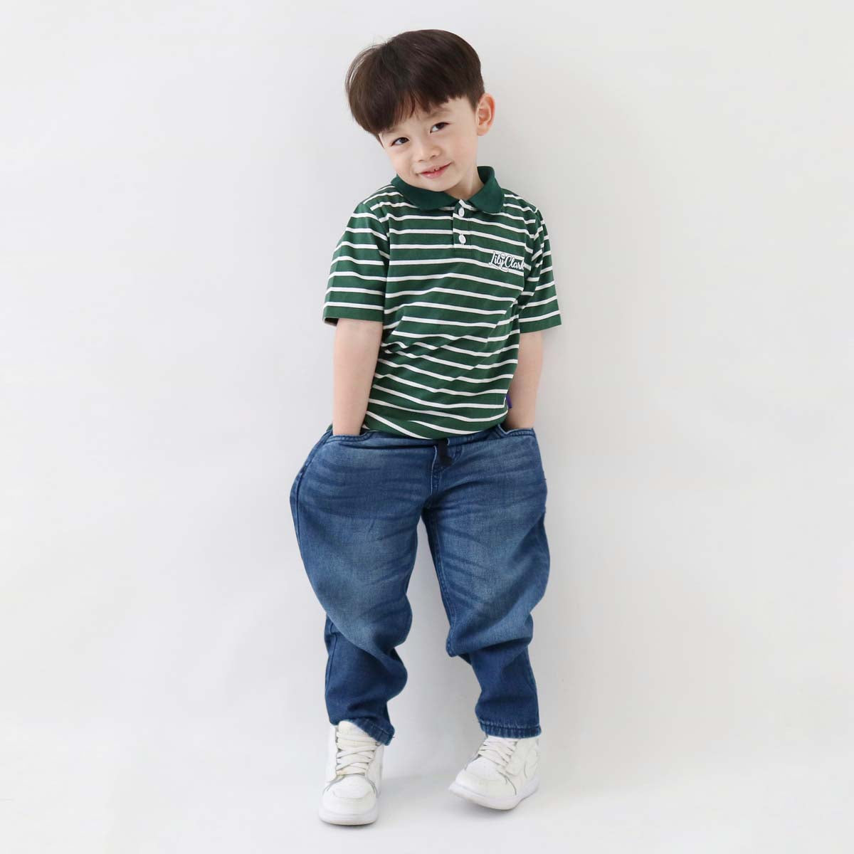 LILY AND CLARK Kaos Polo Stripe Anak warna Hijau KPS01-HIJAU