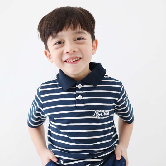 Lily And Clark Kaos Polo Stripe Anak Warna Navy-KPS02-NAVY