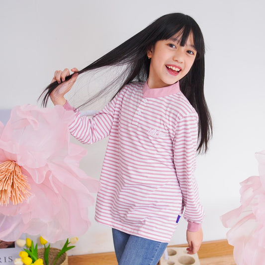 Lily And Clark Kaos Lengan Panjang Stripe Warna Pink KSS01