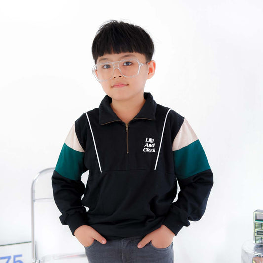 Lily And Clark Sweater Halfzip Anak Laki-Laki Warna Hitam Combine - SHZ01 Fashion