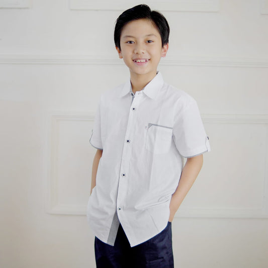 KEMEJA PENDEK KERAH ANAK KR02 PUTIH