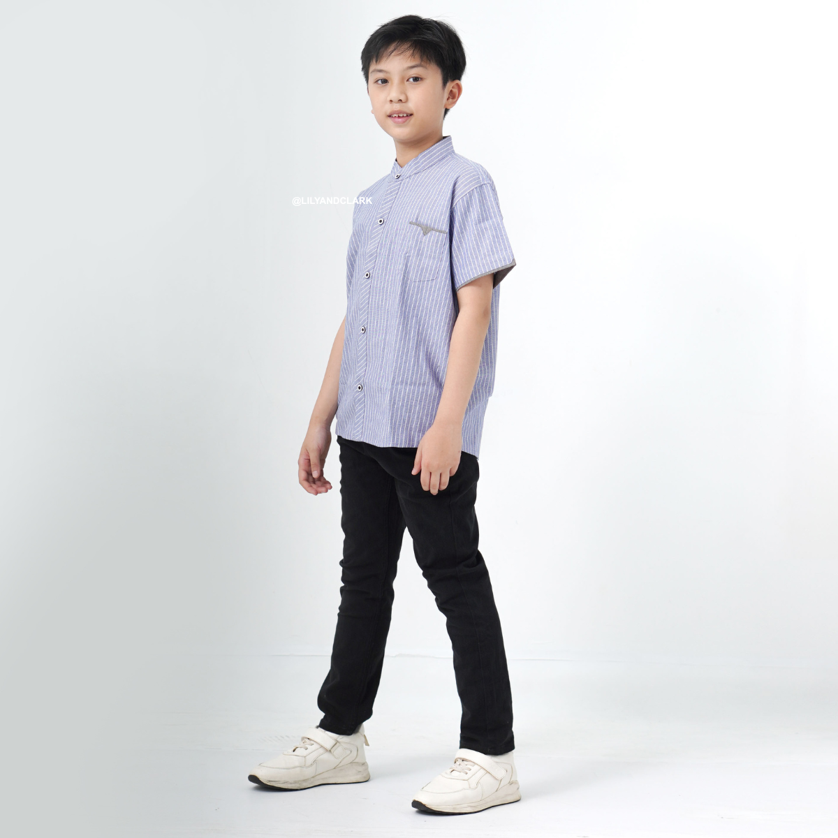 Lily And Clark Kemeja Pendek OXFORD SALUR Warna Biru KP17-BIRU