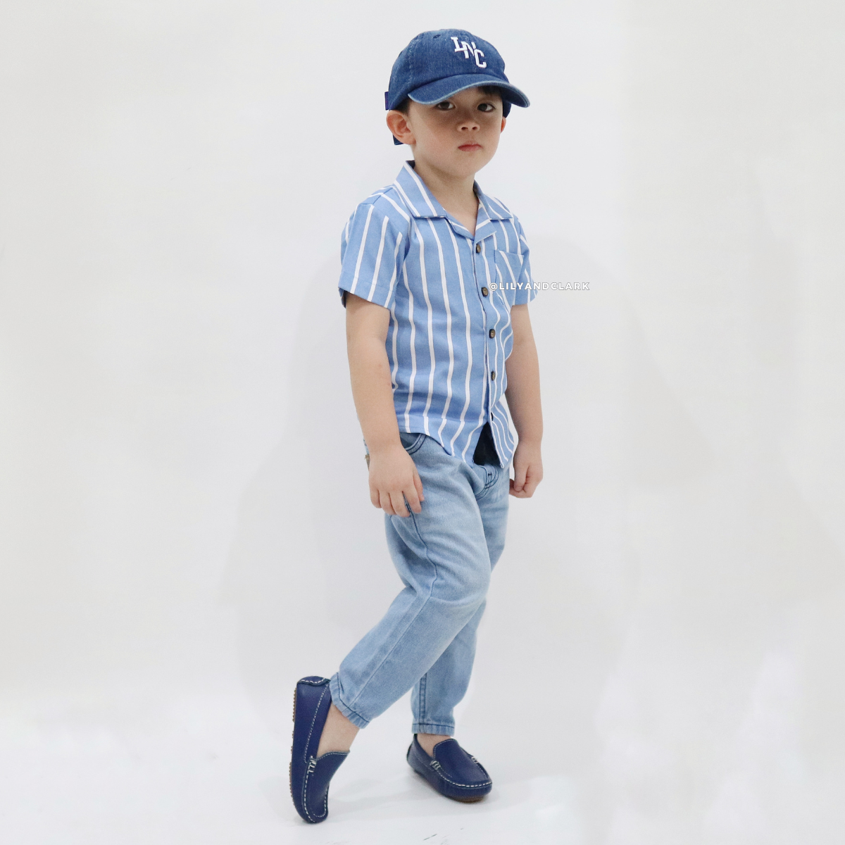 LILY AND CLARK Kemeja Stripe Pendek Anak Casual KP19-BIRU