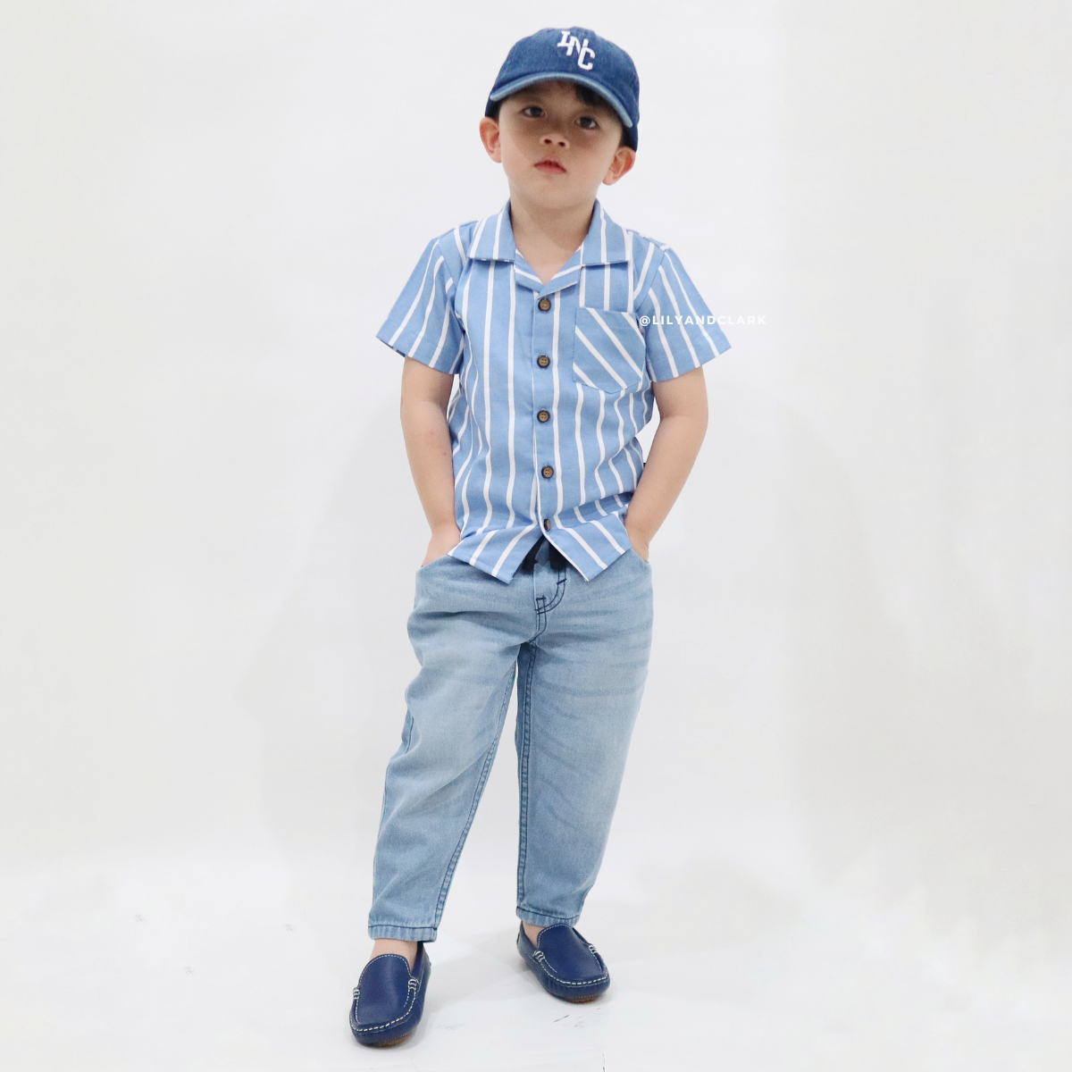 LILY AND CLARK Kemeja Stripe Pendek Anak Casual KP19-BIRU