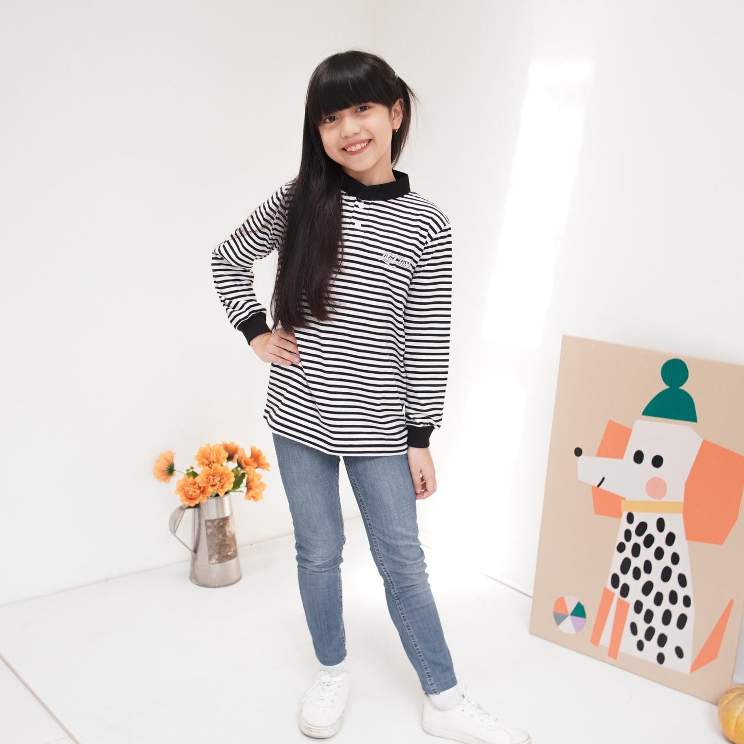 Lily And Clark Kaos lengan panjang Stripe Warna Hitam - KSS02