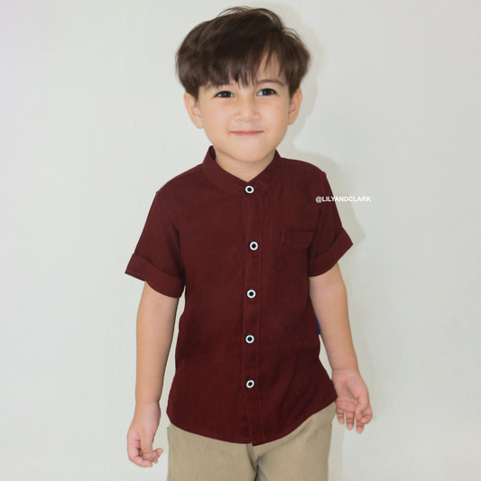 Lily And Clark Kemeja Pendek Anak Warna Maroon KL08