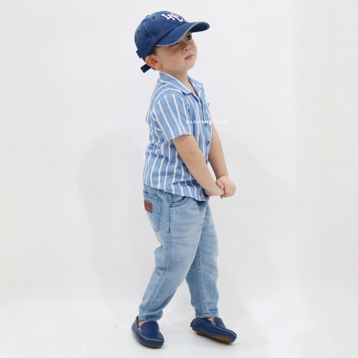 LILY AND CLARK Kemeja Stripe Pendek Anak Casual KP19-BIRU