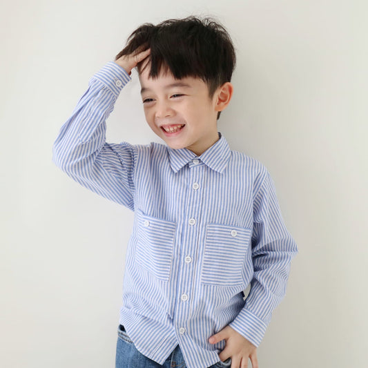 KEMEJA PANJANG ANAK SALUR KSP01 BIRU