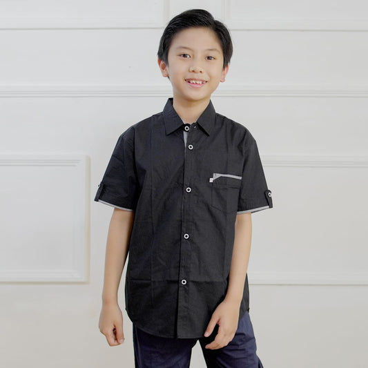 KEMEJA KERAH PENDEK ANAK KR01 HITAM