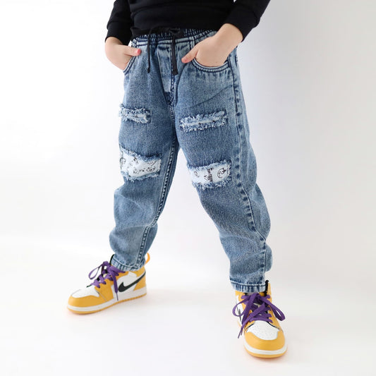 LILY AND CLARK Celana Jeans baggy Ripped Anak Warna Medium Blue JBR01