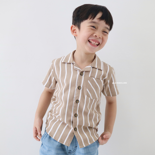 Lily And Clark Kemeja Pendek Anak Salur Warna Khaki - KP19-KHAKI