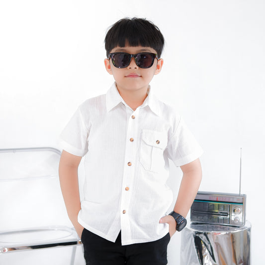 KEMEJA PENDEK ANAK LINEN CRINKLE KLK02 PUTIH