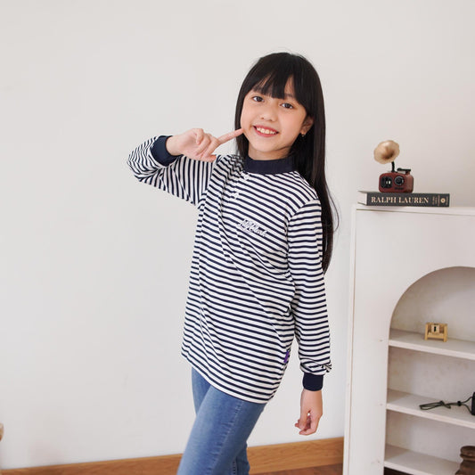 Lily And Clark Kaos Lengan Panjang Stripe Anak Warna Navy - KSS04