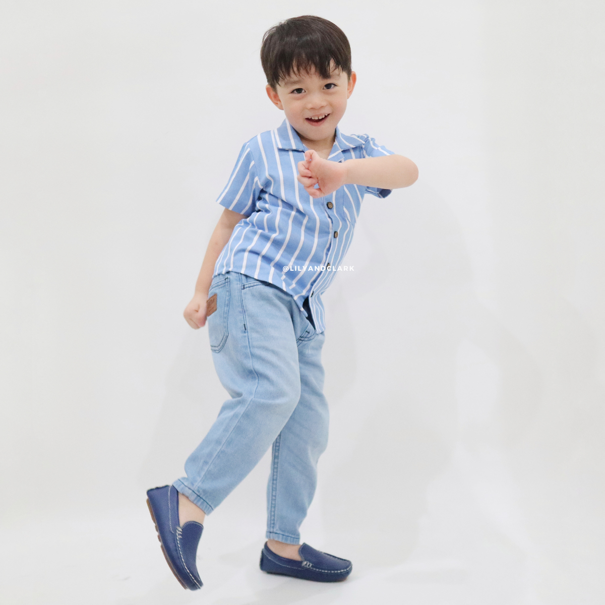 LILY AND CLARK Kemeja Stripe Pendek Anak Casual KP19-BIRU