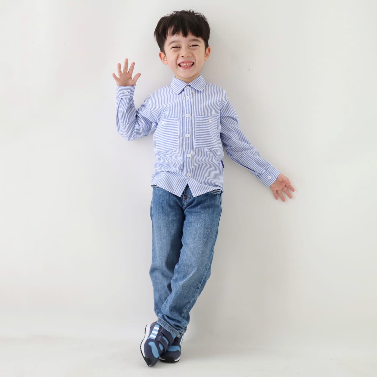 KEMEJA PANJANG ANAK SALUR KSP01 BIRU