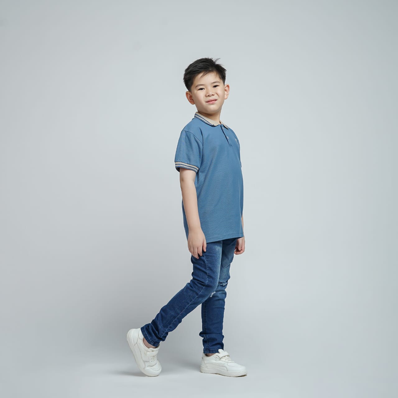 LILY AND CLARK Kaos Kerah Anak warna Steal Blue KK13