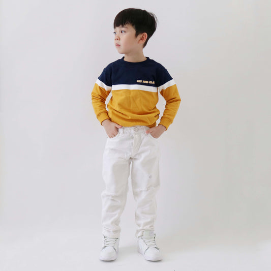 LILY AND CLARK Sweater Anak warna Navy Kombinasi Mustard ST27
