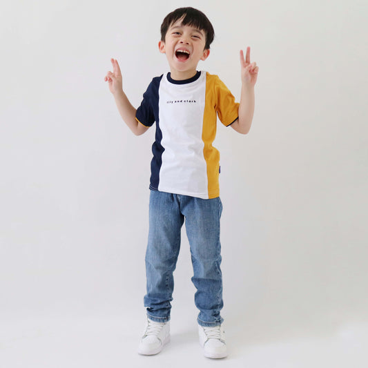 LILY AND CLARK Kaos Anak Laki-Laki Combine Navy, Putih, dan Toffe KLC119