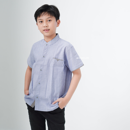 Lily And Clark Kemeja Pendek OXFORD SALUR Warna Biru KP17-BIRU