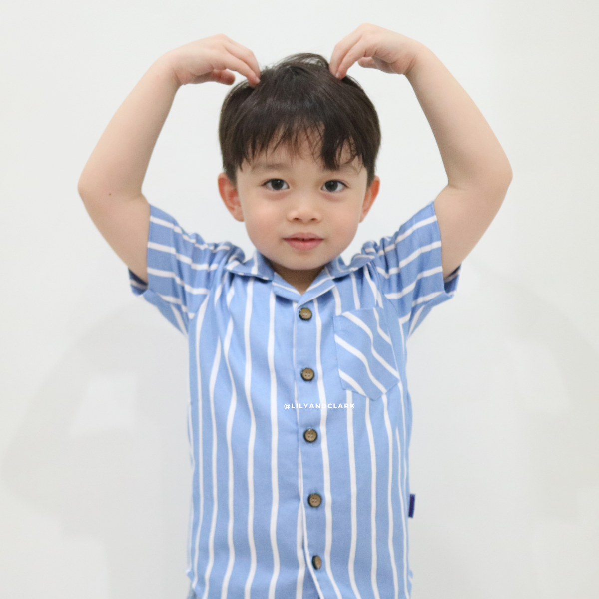 LILY AND CLARK Kemeja Stripe Pendek Anak Casual KP19-BIRU