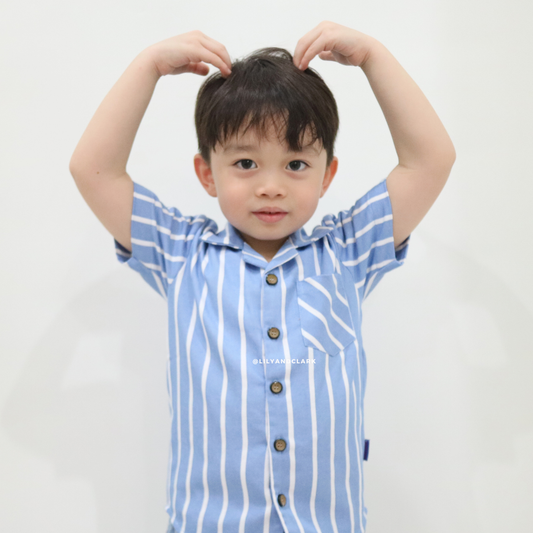 LILY AND CLARK Kemeja Stripe Pendek Anak Casual KP19-BIRU