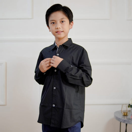 KEMEJA KERAH ANAK PANJANG KKR01 HITAM