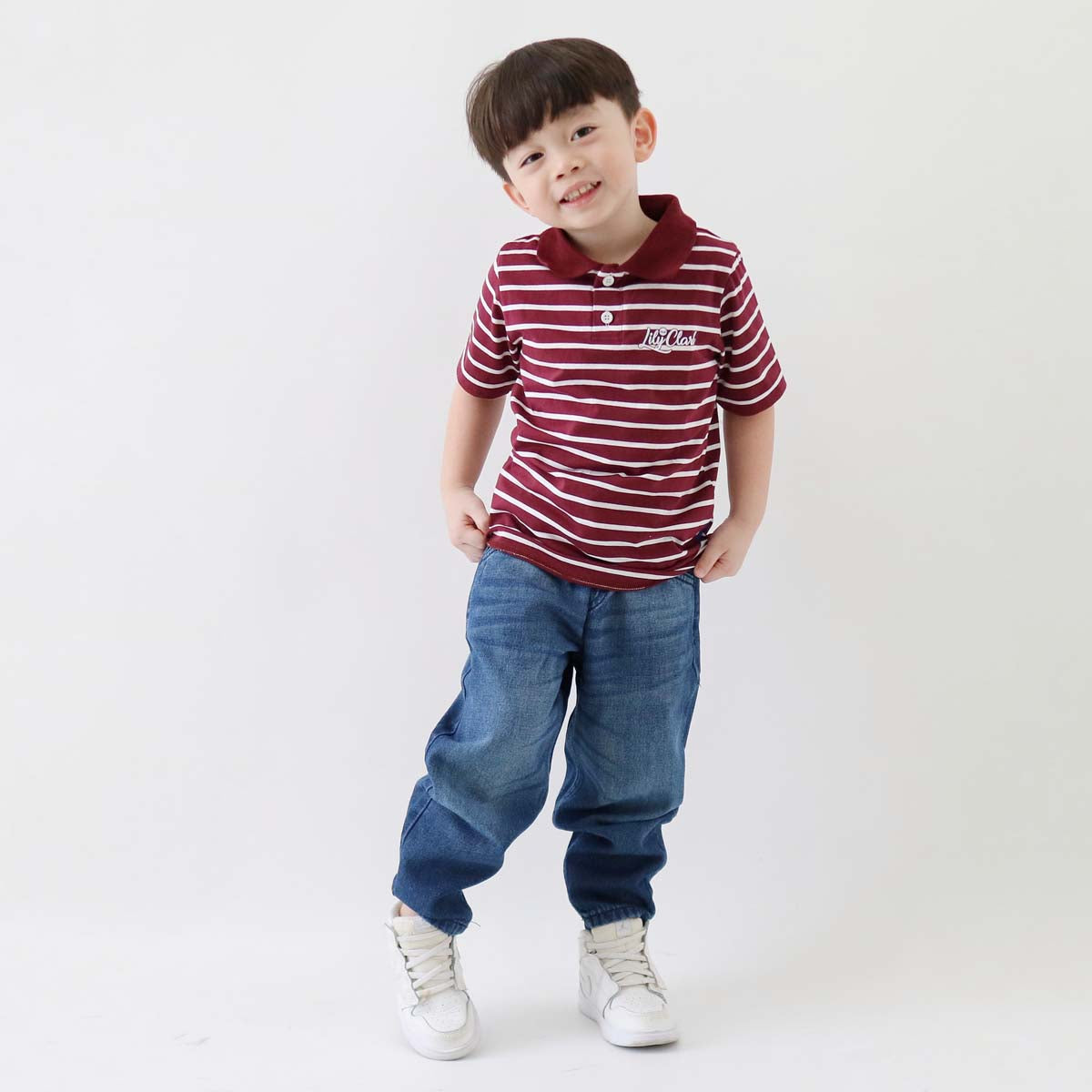 LILY AND CLARK Kaos Polo Stripe Anak warna Marun KPS03-MAROON