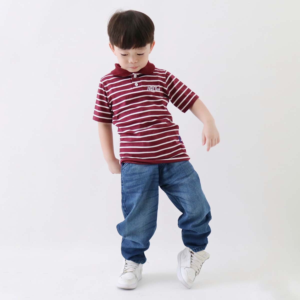 LILY AND CLARK Kaos Polo Stripe Anak warna Marun KPS03-MAROON