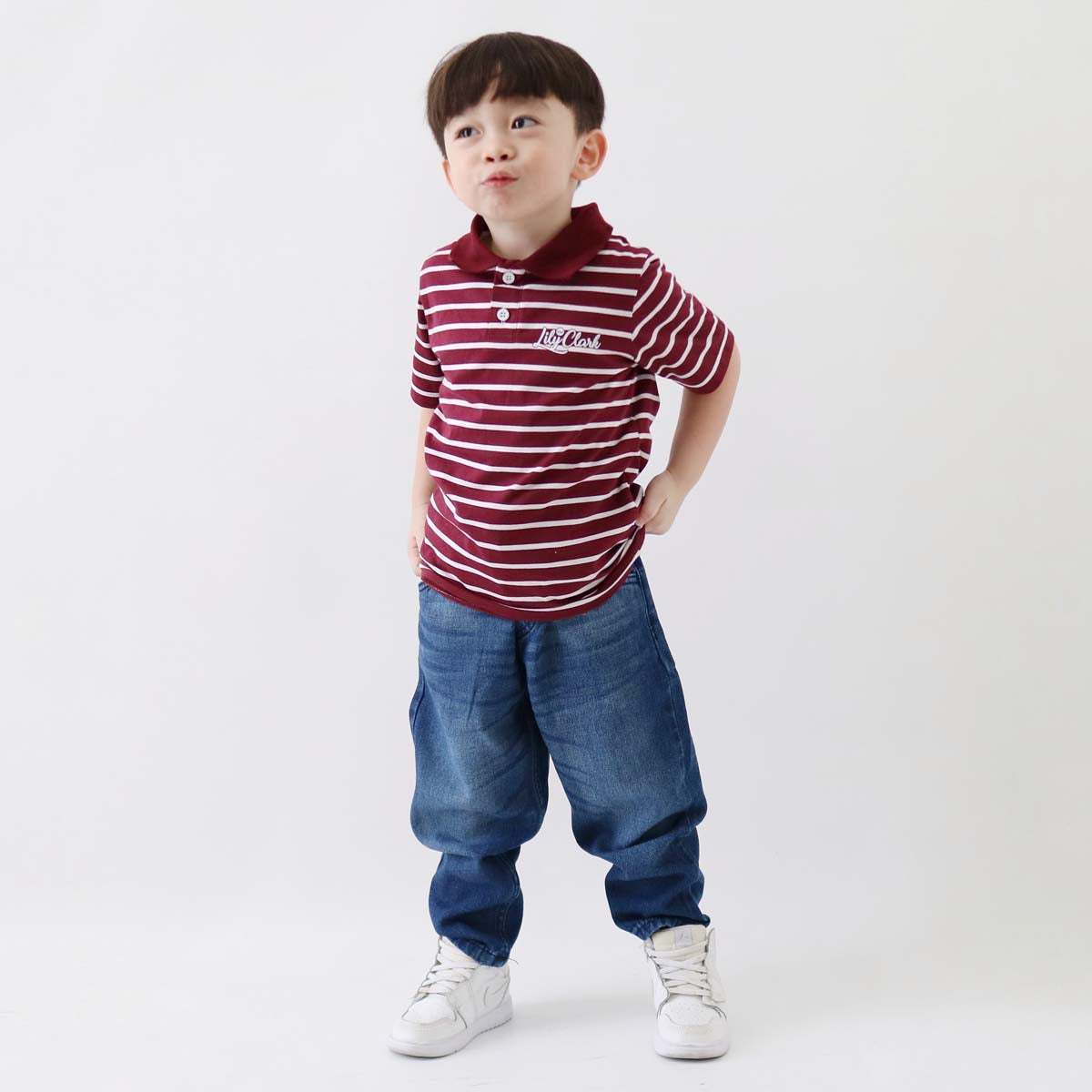 LILY AND CLARK Kaos Polo Stripe Anak warna Marun KPS03-MAROON